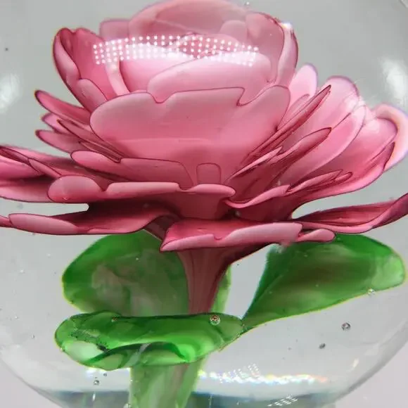 VTG Chinese Art Glass Rose Paperweight - Picture 7 of 7